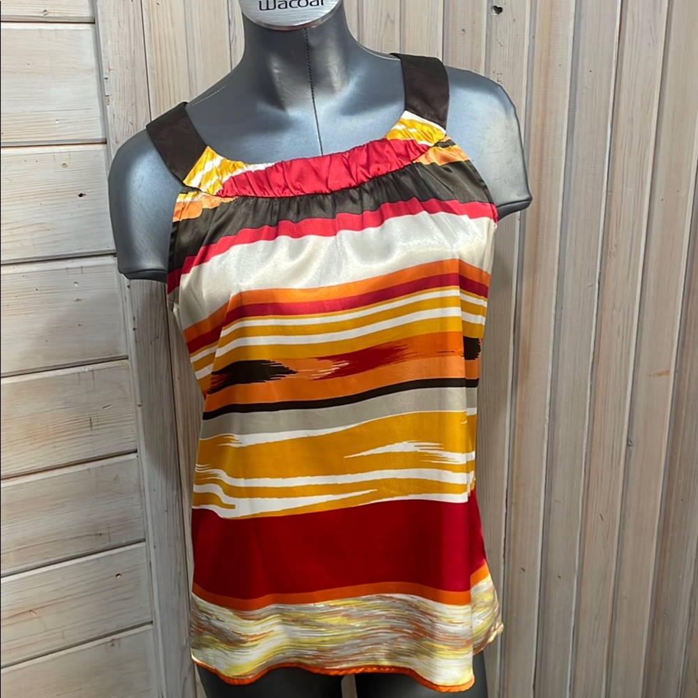 AB Studio Ruched Red and Gold Sleeveless Tank